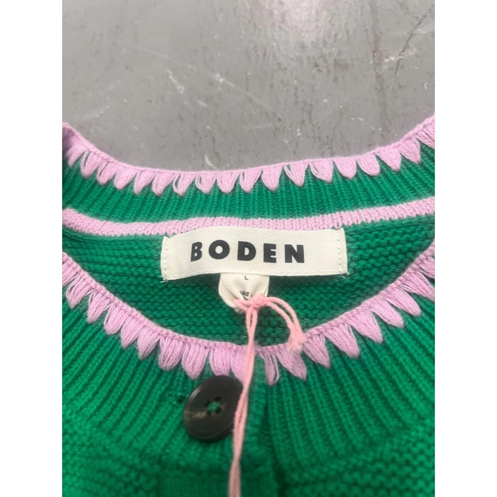 Boden Lena Cardigan Womens Large Green Knit Stitch Detail Long Sleeve Cozy NWT - Picture 5 of 11